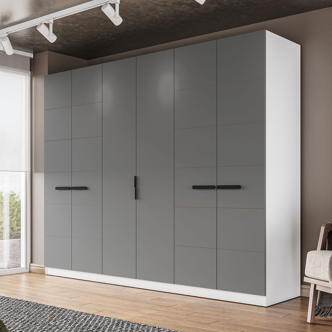 Guarda-Roupa 6 Portas 4 Gavetas 242cm Com Design Sofisticado E Acabamento Em Pintura Uv Em Mdp/mdf Politorno