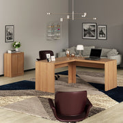 Conjunto de Escritório com Balcão 2 Portas e 1 Prateleira e Mesa Angular em L 157,3cm MDP Amêndoa Tecnomobili