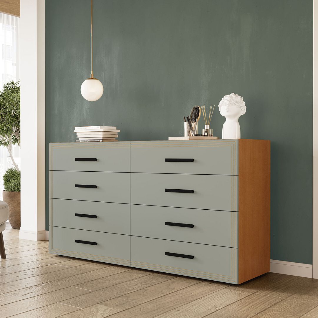 Cômoda 8 Gavetas 150cm Com Detalhes Usinados E Corrediça Telescópica Em Mdp/mdf Politorno