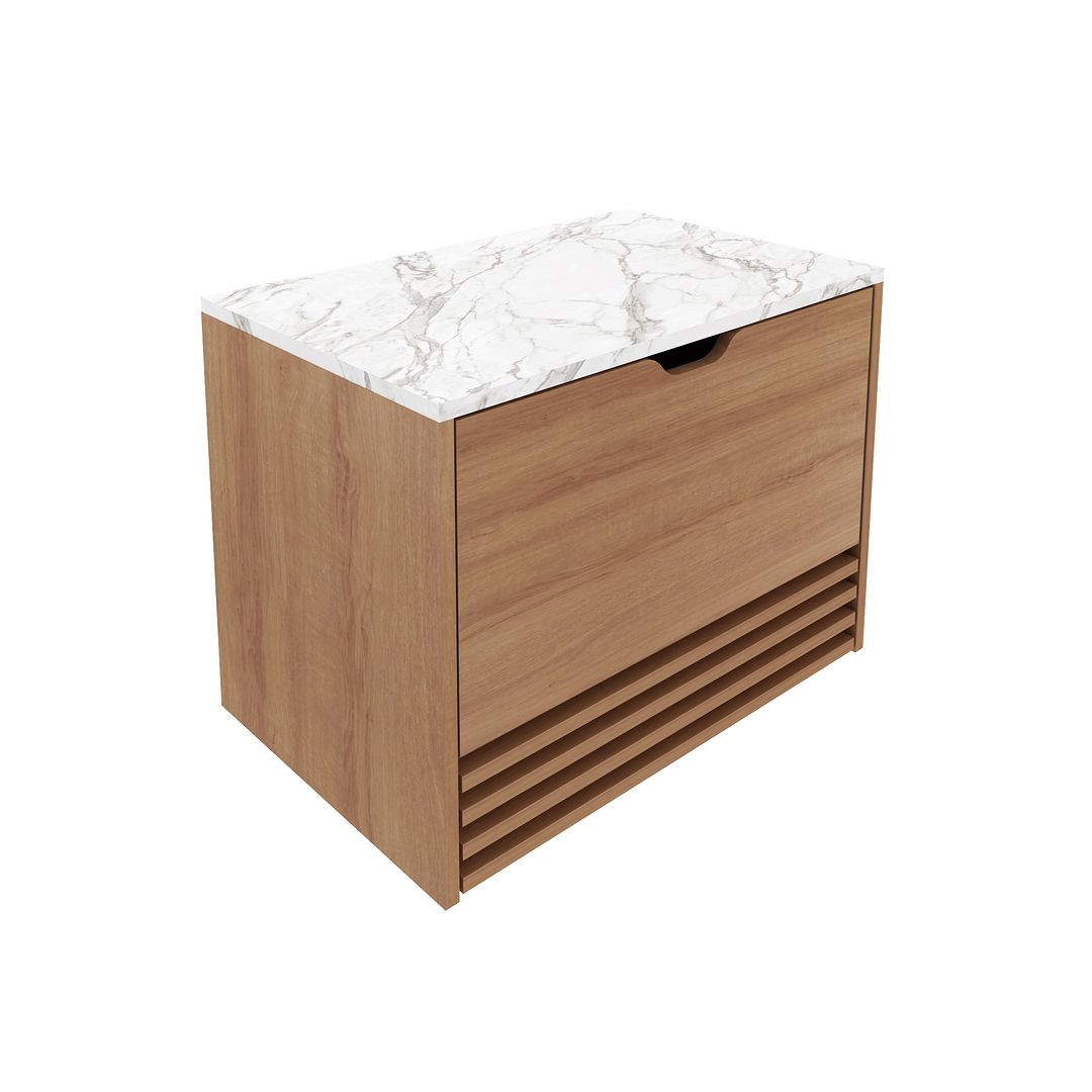 Balcão Gabinete para Banheiro Suspenso 60cm com 1 Porta e 1 Gaveta MDP Amêndoa/Marmore/Branco Tecnomobili