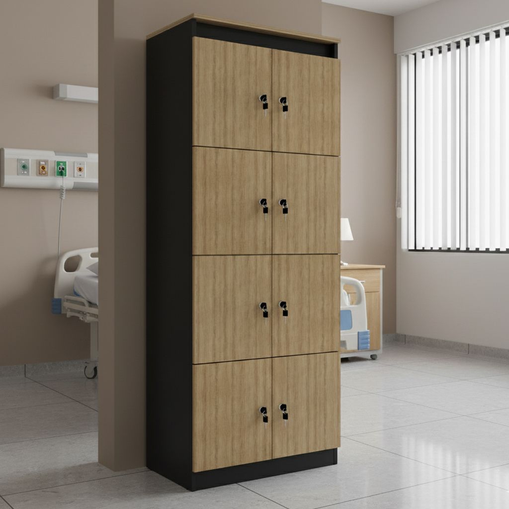 Armário Locker Guarda Volume 8 Portas com Chave MDP Amêndoa/Preto Tecnomobili