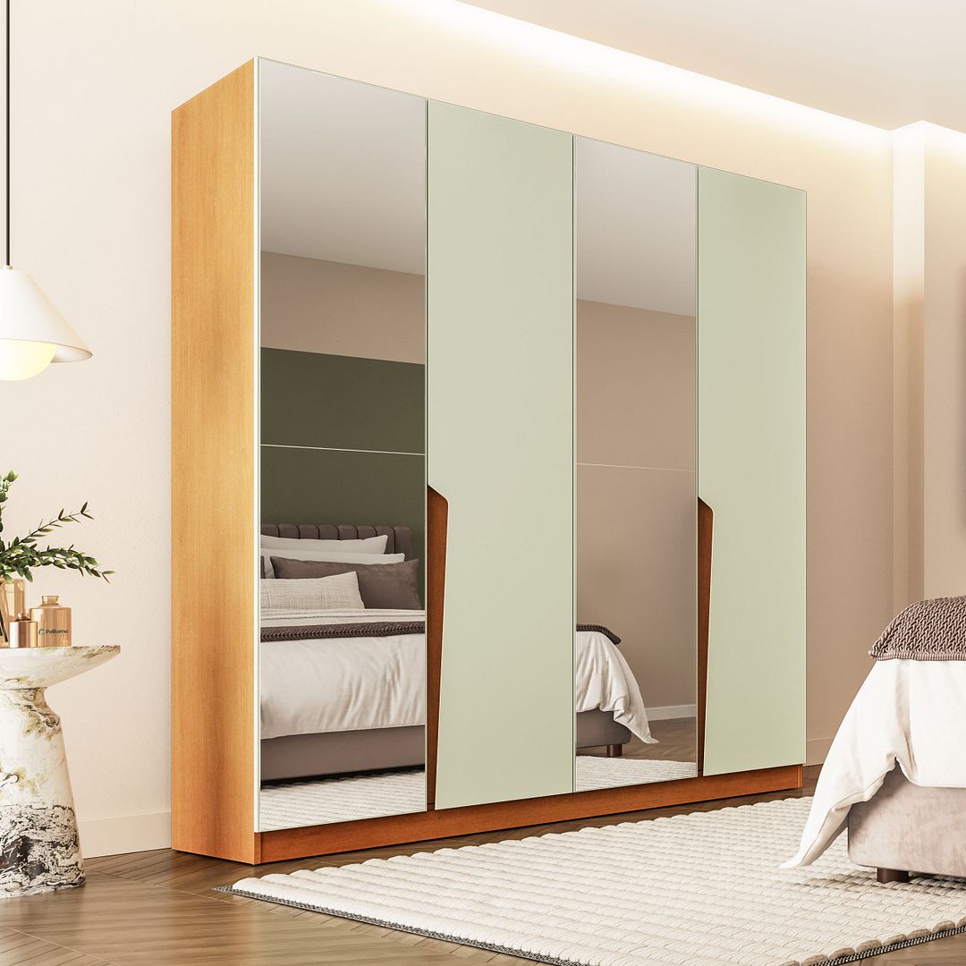 Guarda-Roupa 4 Portas 4 Gavetas Com Espelho 161cm Em Mdp/mdf Politorno