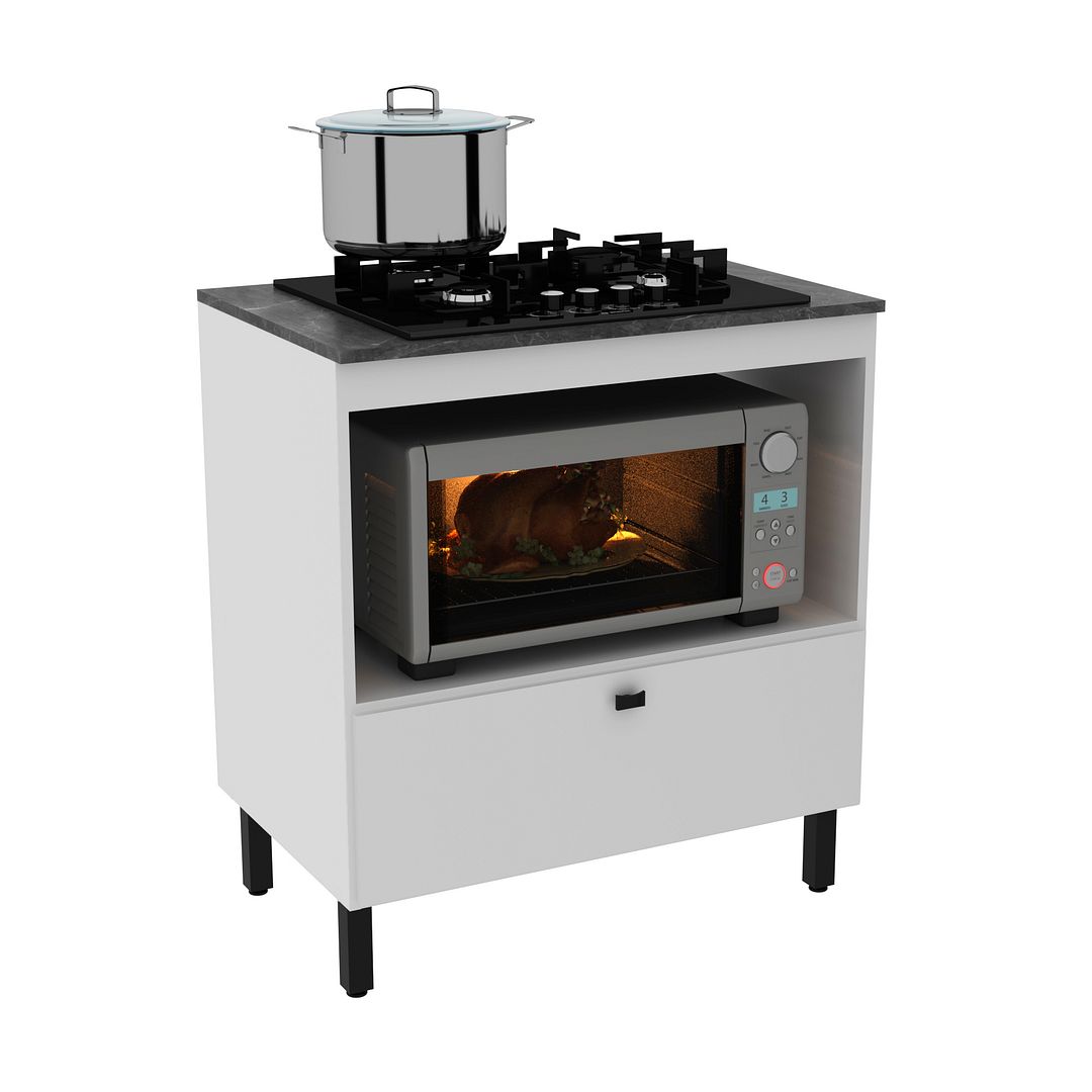 Balcão Cozinha Cooktop 4 Bocas com 1 Porta Basculante e Nicho para Forno ou Micro MDP Tecnomobili