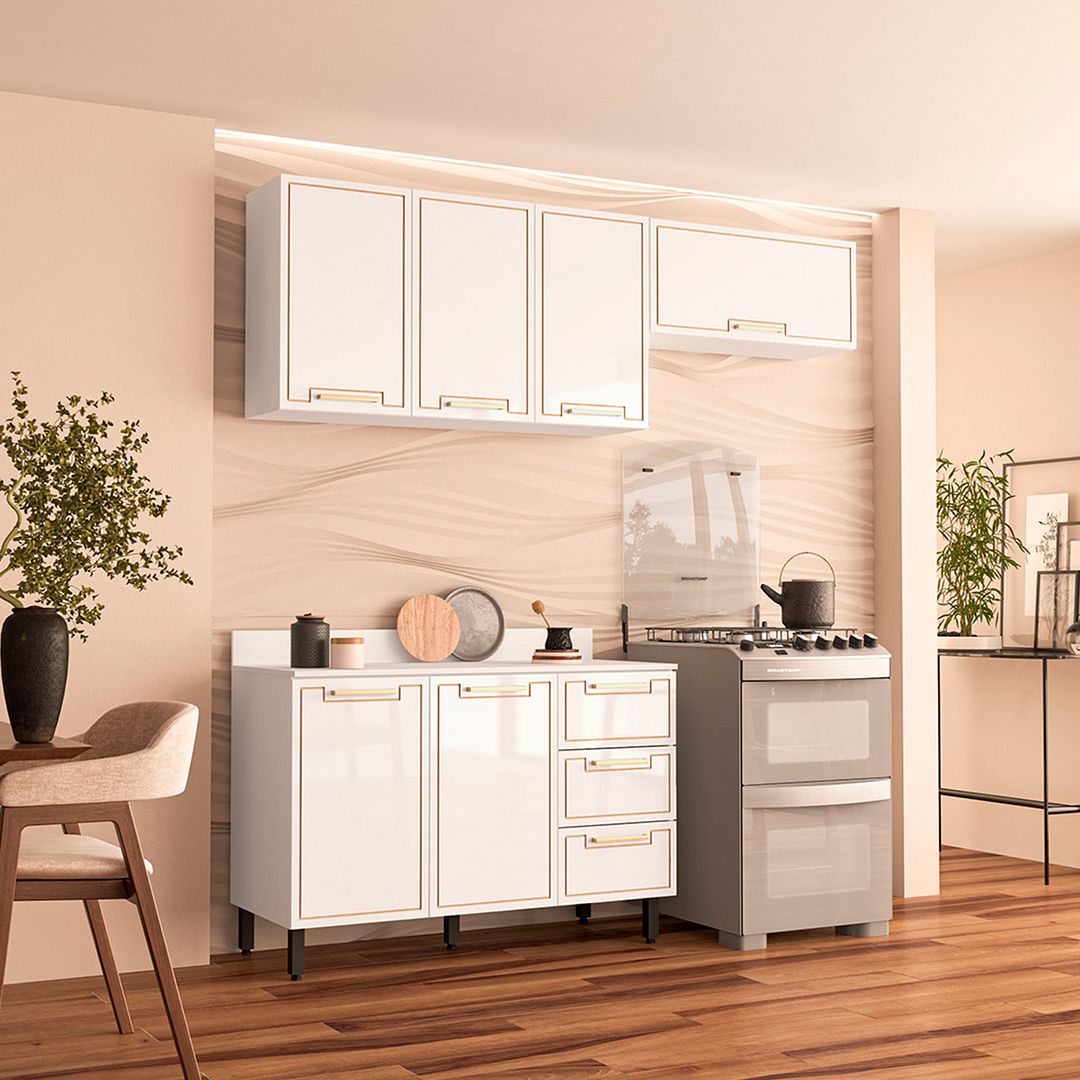 Cozinha Completa 3 Peças 225x200cm Com Design Compacto E Funcional Em Mdp/mdf Politorno