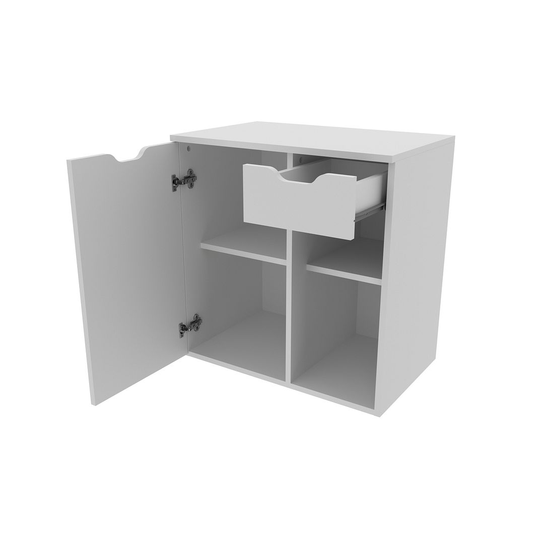 Conjunto de Banheiro com Balcão Gabinete Suspenso 1 Gaveta e Espelho Suspenso 60cm 2 Prateleiras  MDP Tecnomobili