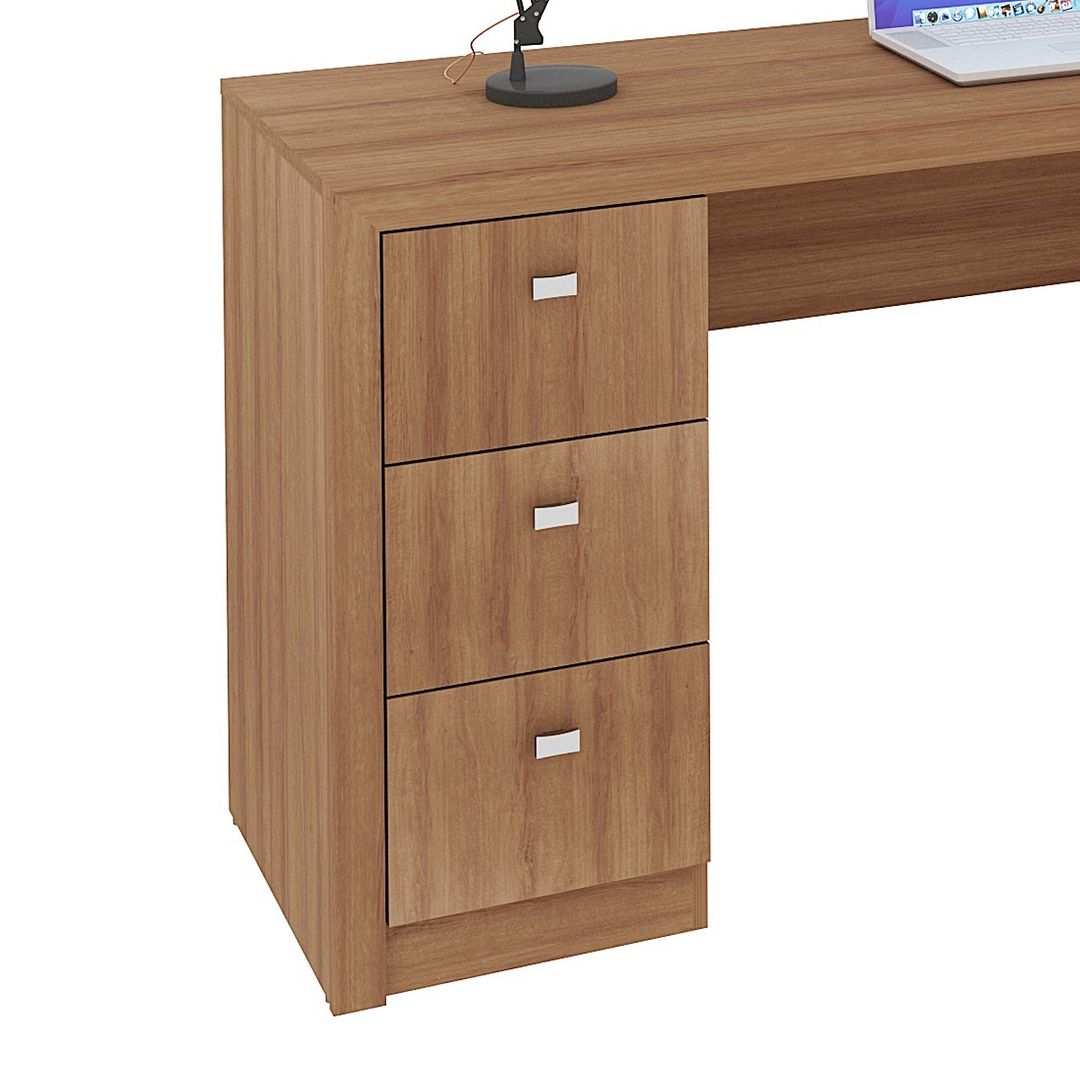 Conjunto de Escritório com Mesa Reta com 3 Gavetas e Armário com 2 Portas 5 Prateleiras MDP Amêndoa Tecnomobili