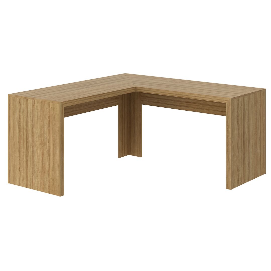Conjunto de Escritório com Balcão 2 Portas e 1 Prateleira e Mesa Angular em L 157,3cm MDP Amêndoa Tecnomobili