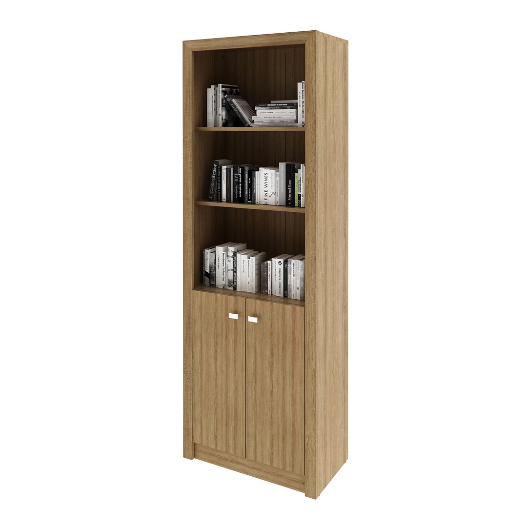 Conjunto de Escritório com 3 Armários Altos com 2 Portas e 5 Prateleiras MDP Amêndoa Tecnomobili
