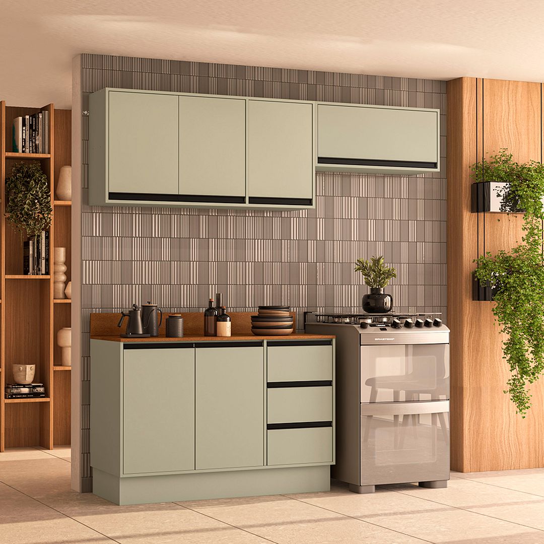 Cozinha Completa 3 Peças 214x200cm Com Design Compacto E Pintura Uv Em Mdp Politorno