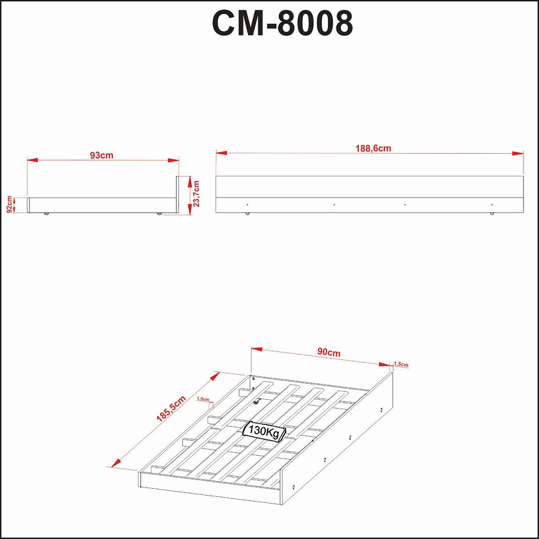 Cama de Solteiro Auxiliar para Colchão 88cm MDP Nogal Até 130kg Tecnomobili