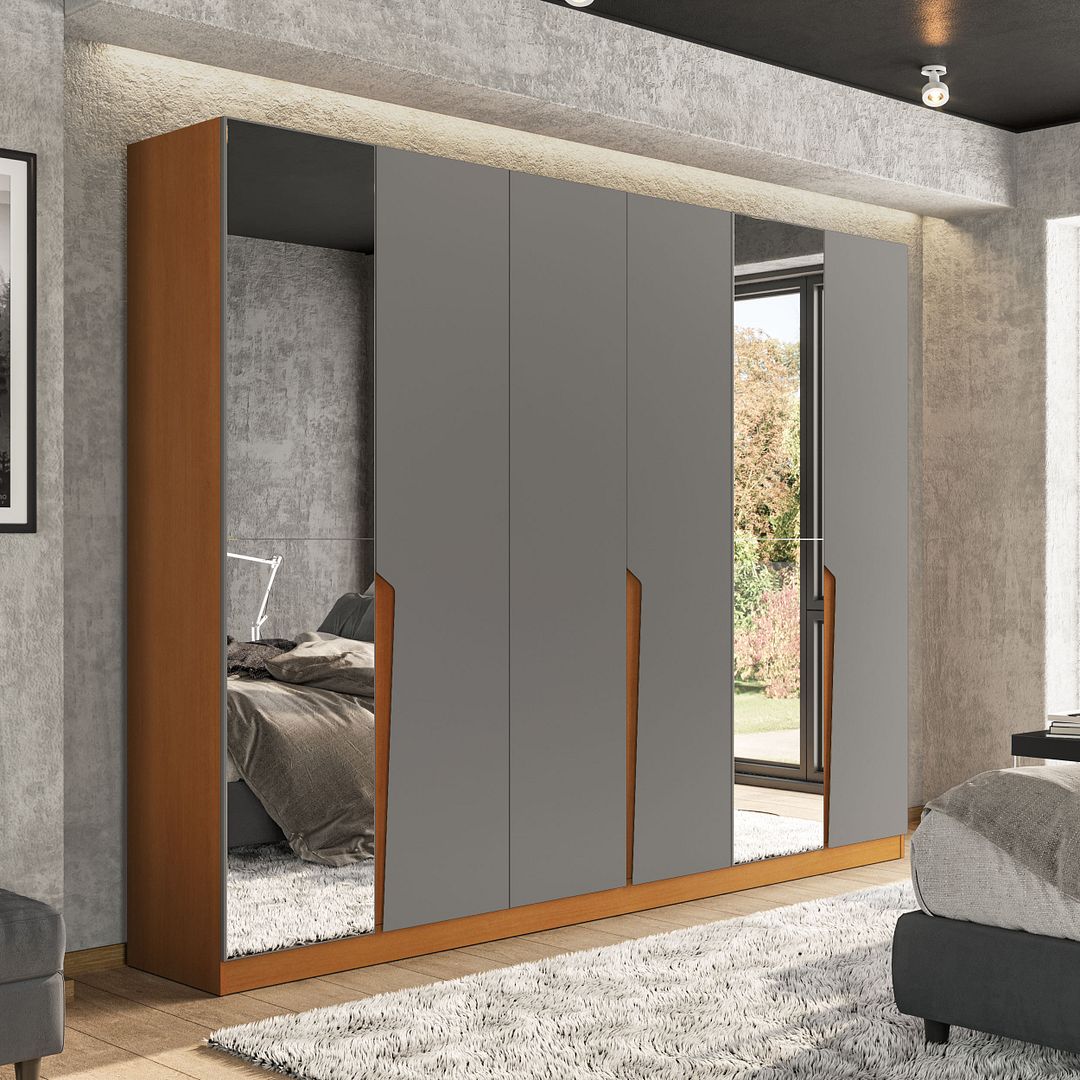 Guarda-Roupa 6 Portas 4 Gavetas Com Espelho 242cm Em Mdp/mdf Politorno