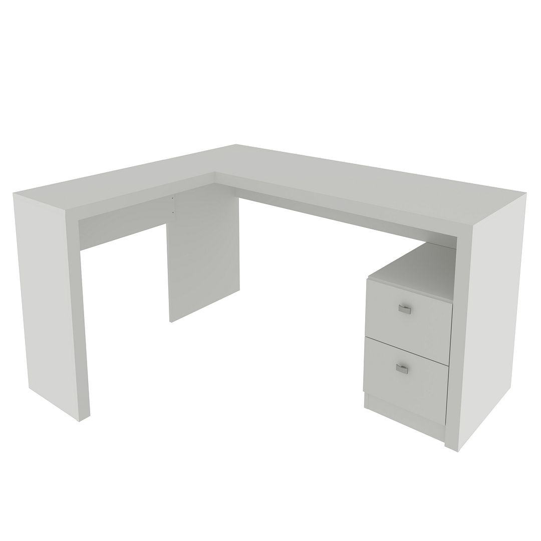 Mesa para Escritório 138,5cm Formato em L com 2 Gavetas MDP Branco Tecnomobili
