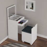 Penteadeira Quarto Compacta com Espelho 1 Gaveta e Puff MDP Branco/Tecido369 Tecnomobili