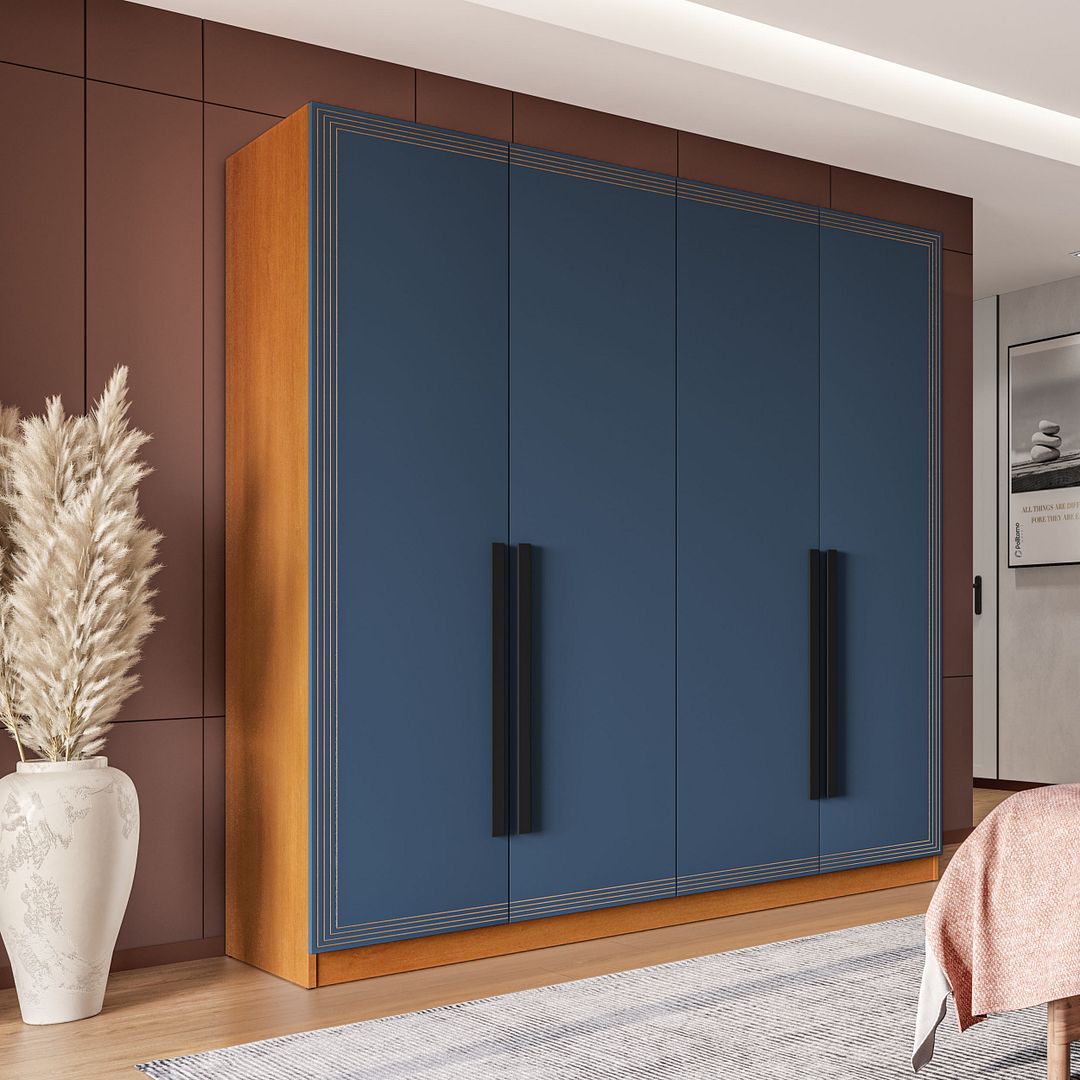Guarda-Roupa 4 Portas 4 Gavetas 161cm Com Detalhes Usinados E Corrediça Telescópica Em Mdp/mdf Politorno