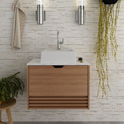 Balcão Gabinete para Banheiro Suspenso 60cm com 1 Porta e 1 Gaveta MDP Amêndoa/Marmore/Branco Tecnomobili