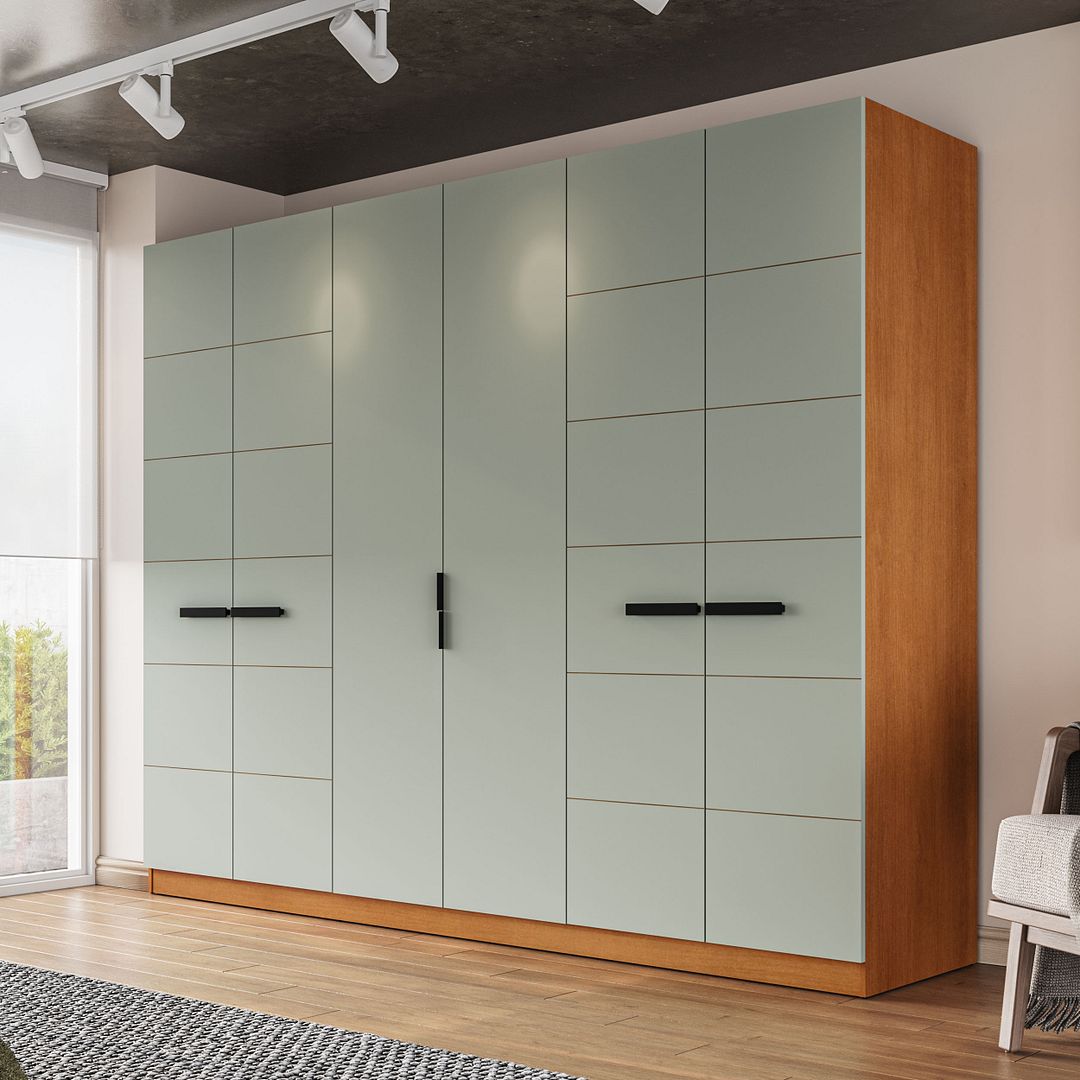 Guarda-Roupa 6 Portas 4 Gavetas 242cm Com Design Sofisticado E Acabamento Em Pintura Uv Em Mdp/mdf Politorno