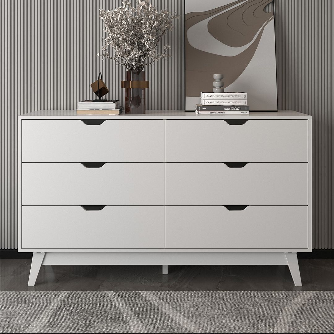Cômoda Quarto com 6 Gavetas 136cm MDP Branco Tecnomobili