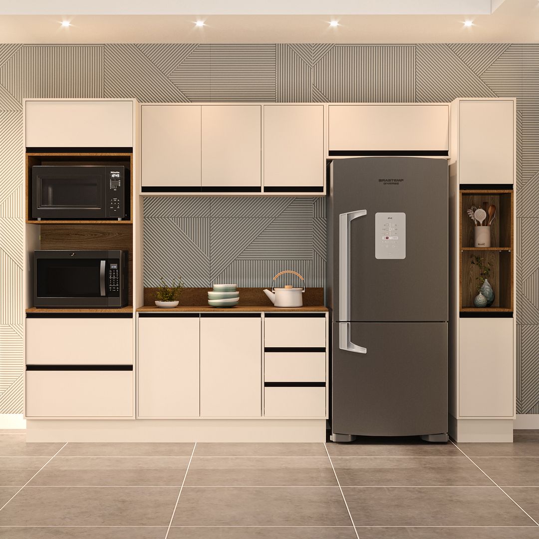 Cozinha Completa 5 Peças 214x307cm Com Amplo Espaço E Pintura Uv Em Mdp Politorno