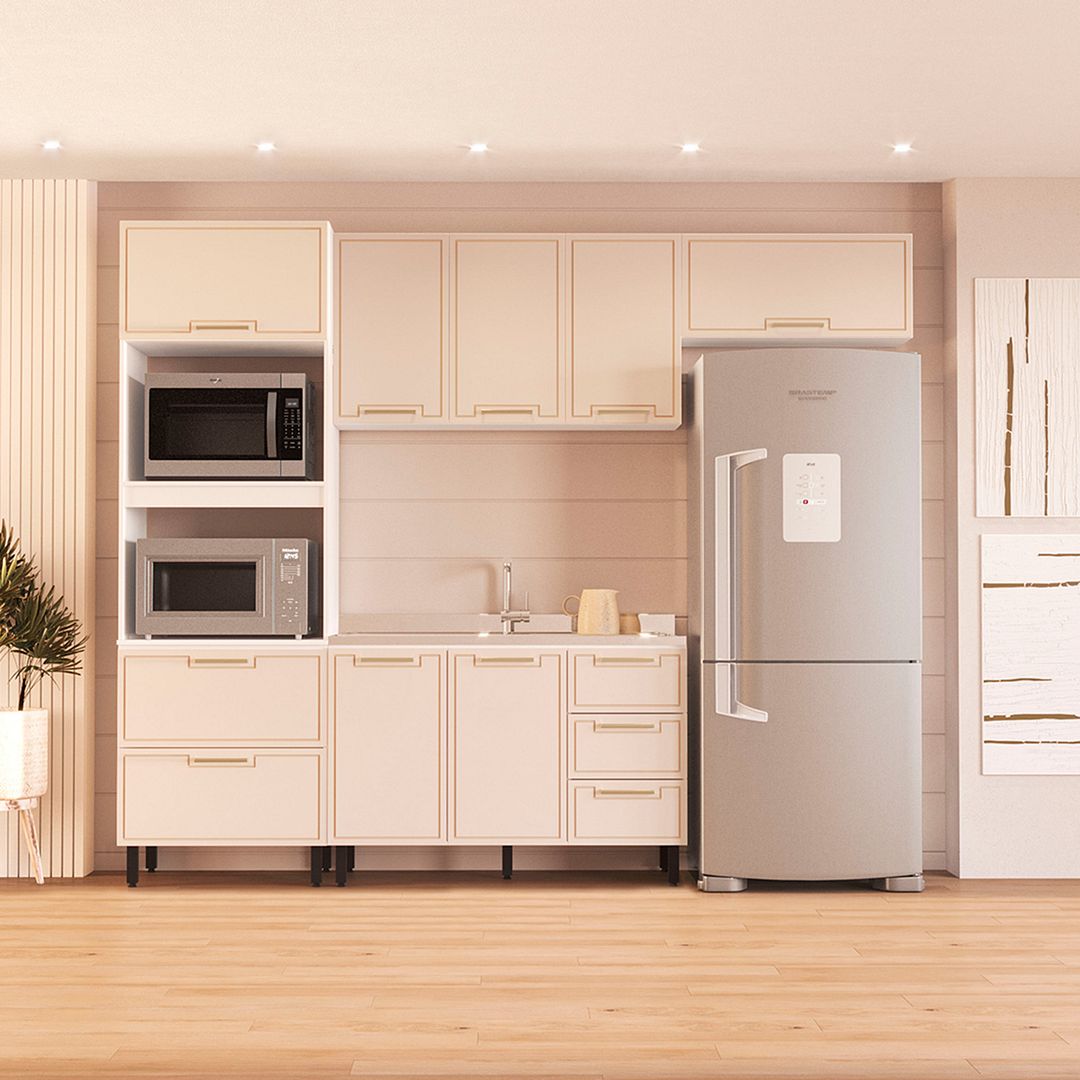 Cozinha Completa 3 Peças 225x270cm Com Corrediça Telescópica Em Mdp/mdf Politorno
