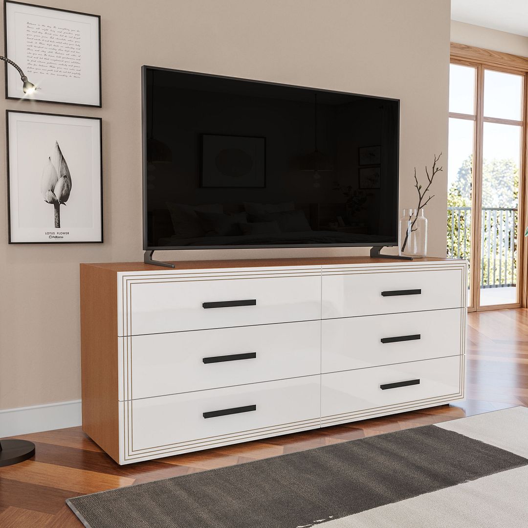 Cômoda 6 Gavetas 150cm Com Detalhes Usinados E Corrediça Telescópica Em Mdp/mdf Politorno