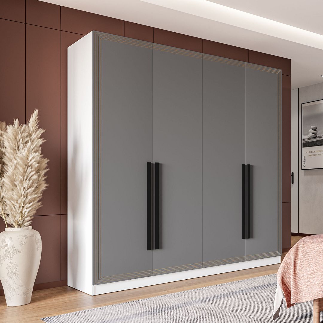 Guarda-Roupa 4 Portas 4 Gavetas 161cm Com Detalhes Usinados E Corrediça Telescópica Em Mdp/mdf Politorno