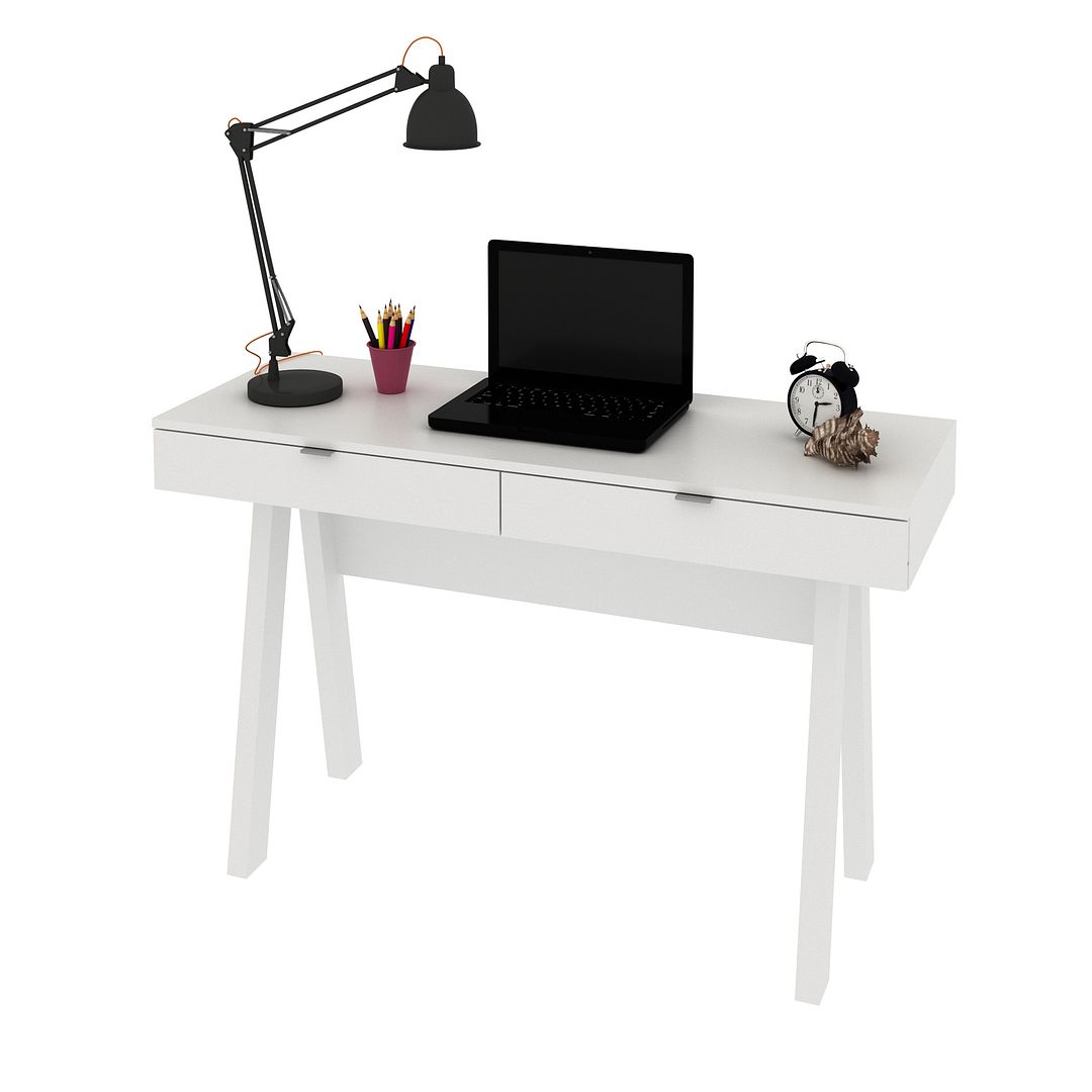 Escrivaninha Cavalete 120cm com 2 Gavetas em Branco Tecnomobili