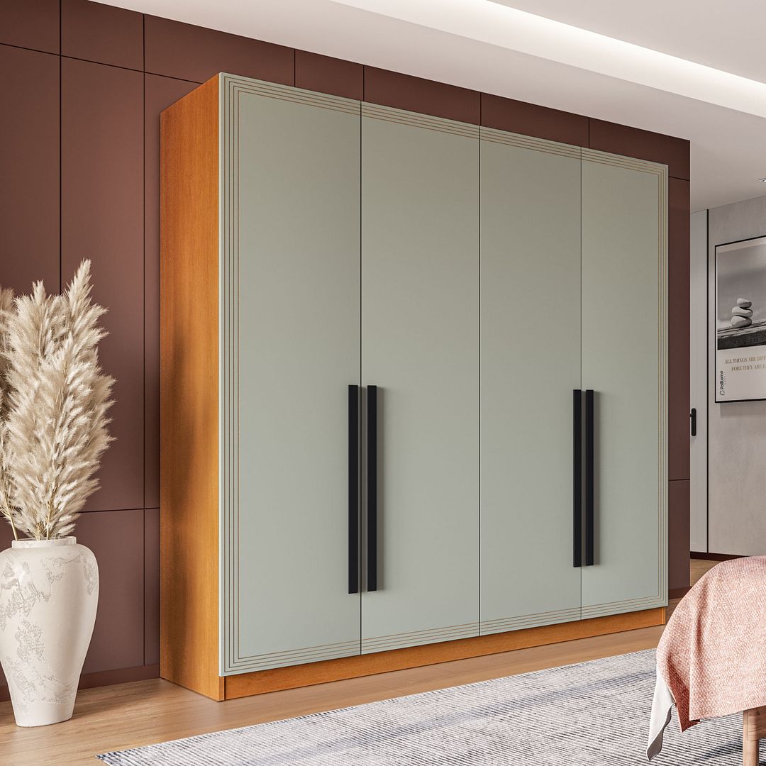 Guarda-Roupa 4 Portas 4 Gavetas 161cm Com Detalhes Usinados E Corrediça Telescópica Em Mdp/mdf Politorno