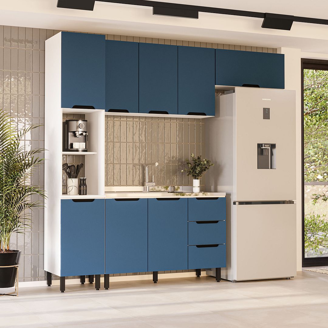 Cozinha Completa 4 Peças 225x240cm Com Corrediça Telescópica Em Mdp/mdf Politorno