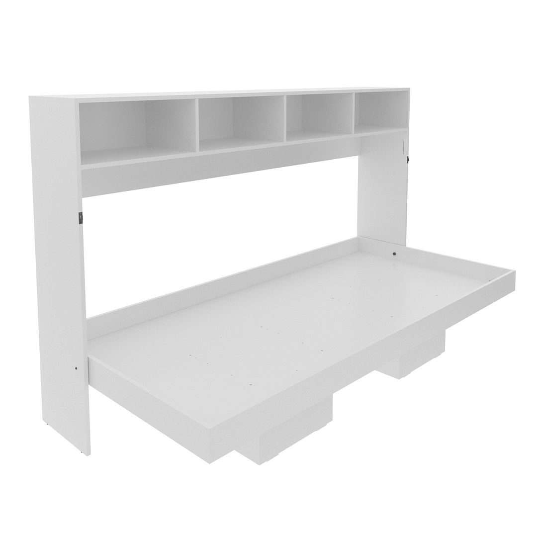 Cama Articulada Horizontal Solteiro de Parede com 6 Nichos MDP Branco Até 130kg Tecnomobili