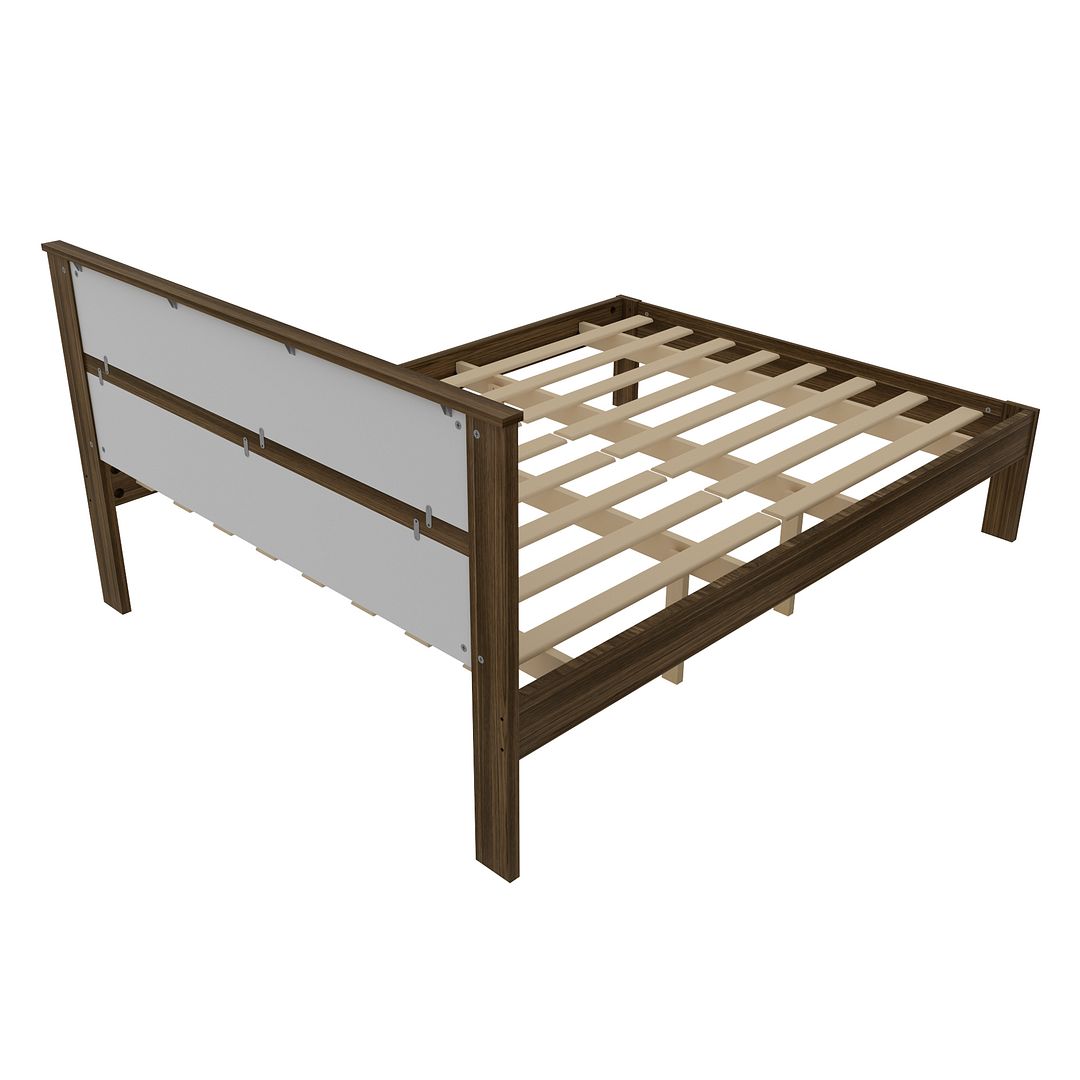 Cama de Casal Tradicional 138x188cm MDP Nogal/Branco Eucalipto Até 260kg Tecnomobili