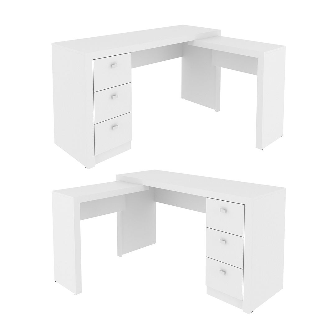 Mesa para Escritório com Apoio Lateral e 3 Gavetas MDP Branco Tecnomobili