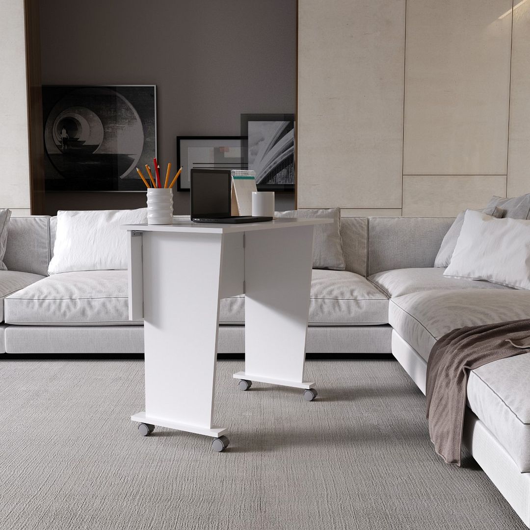 Escrivaninha com Rodinhas Dobrável MDP Branco Tecnomobili