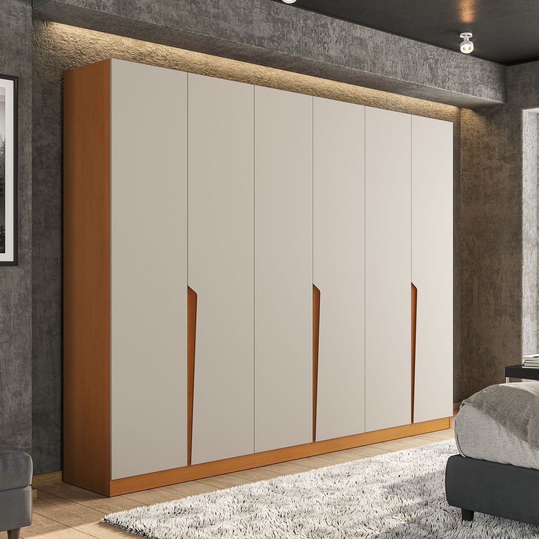 Guarda-Roupa 6 Portas 4 Gavetas 242cm Com Corrediça Telescópica Em Mdp/mdf Politorno