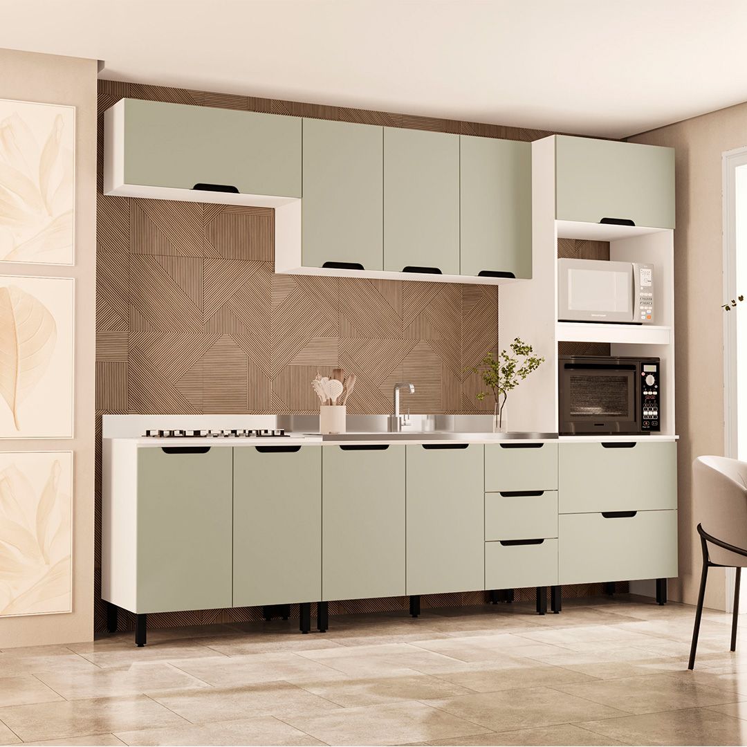 Cozinha Completa 5 Peças 225x270cm Com Amplo Espaço E Pintura Uv Em Mdp/mdf Politorno
