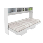 Cama Articulada Horizontal Solteiro de Parede com 6 Nichos MDP Branco Até 130kg Tecnomobili