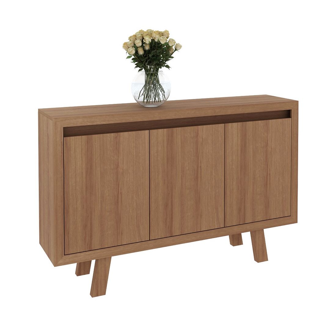Conjunto de Escritório com Estante, Mesa 90cm com 1 Gaveta e Balcão 136cm com 3 portas MDP Amêndoa Tecnomobili