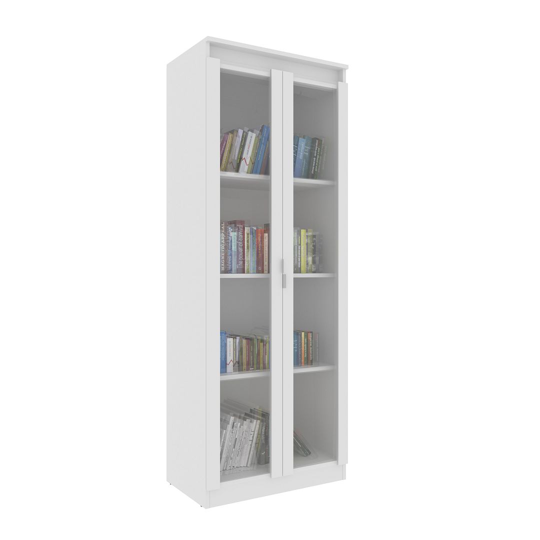 Armário para Escritório com 2 Portas de Vidro e 4 Prateleiras MDP Branco Tecnomobili