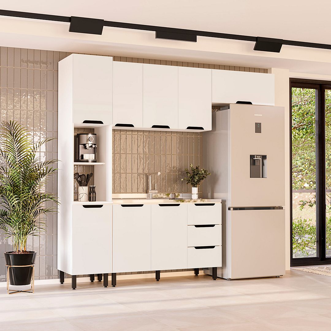 Cozinha Completa 4 Peças 225x240cm Com Corrediça Telescópica Em Mdp/mdf Politorno