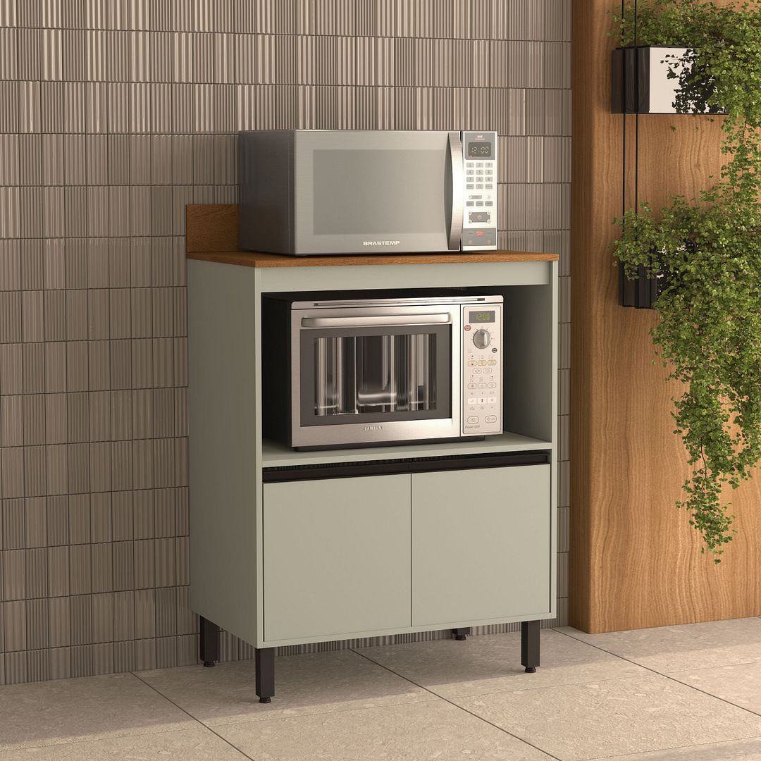 Balcão De Cozinha 2 Portas Com Nicho 80cm Com Acabamento Em Pintura Uv Em Mdp Politorno