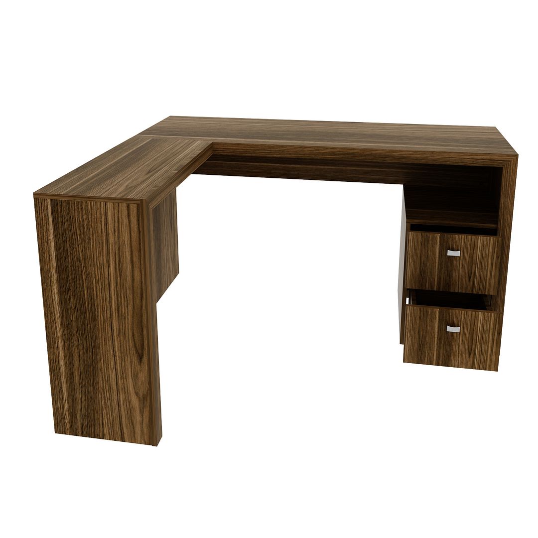 Conjunto de Escritório com 2 Balcões e Mesa 138,5cm Formato em L com 2 Gavetas MDP Nogal Tecnomobili