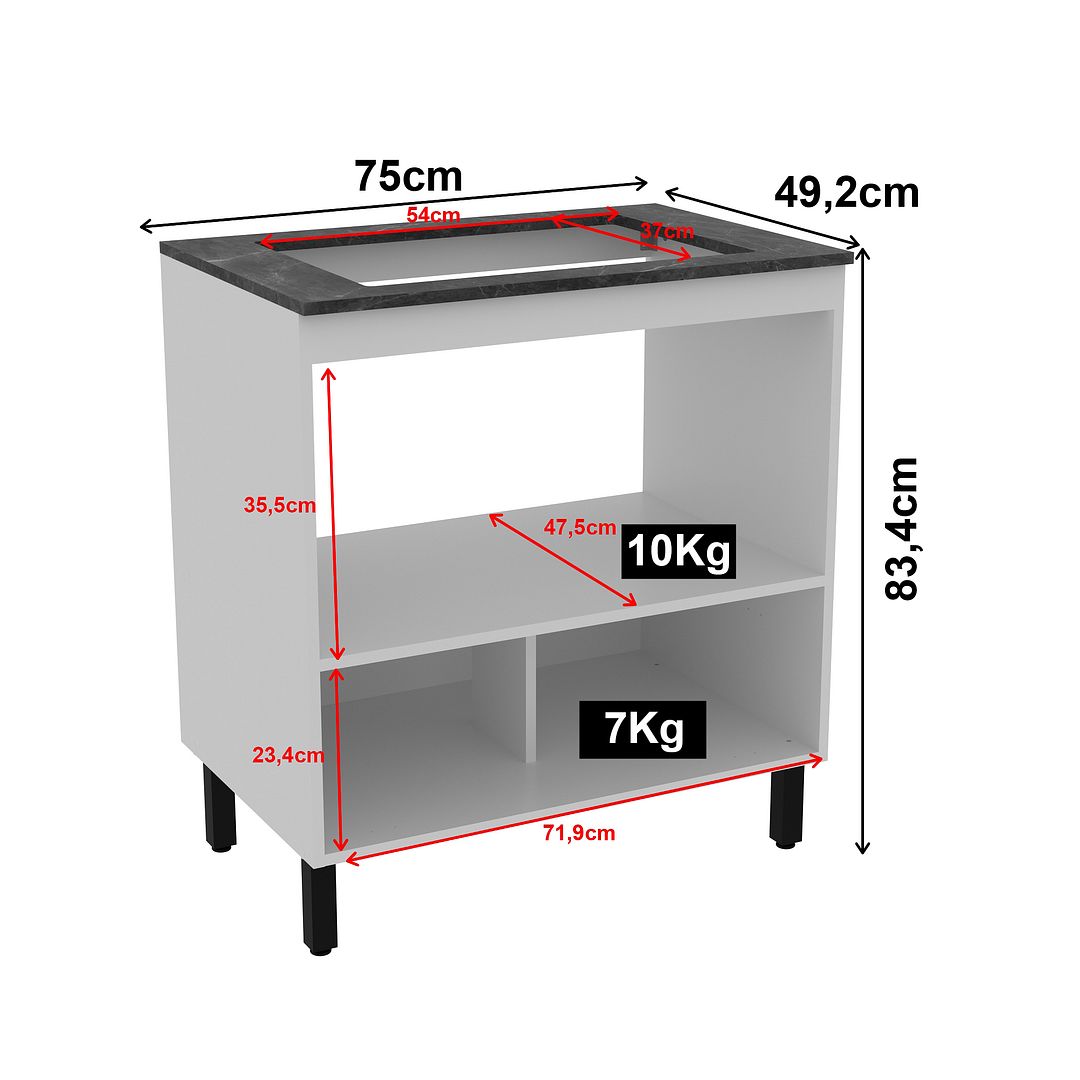 Balcão Cozinha Cooktop 4 Bocas com 1 Porta Basculante e Nicho para Forno ou Micro MDP Tecnomobili