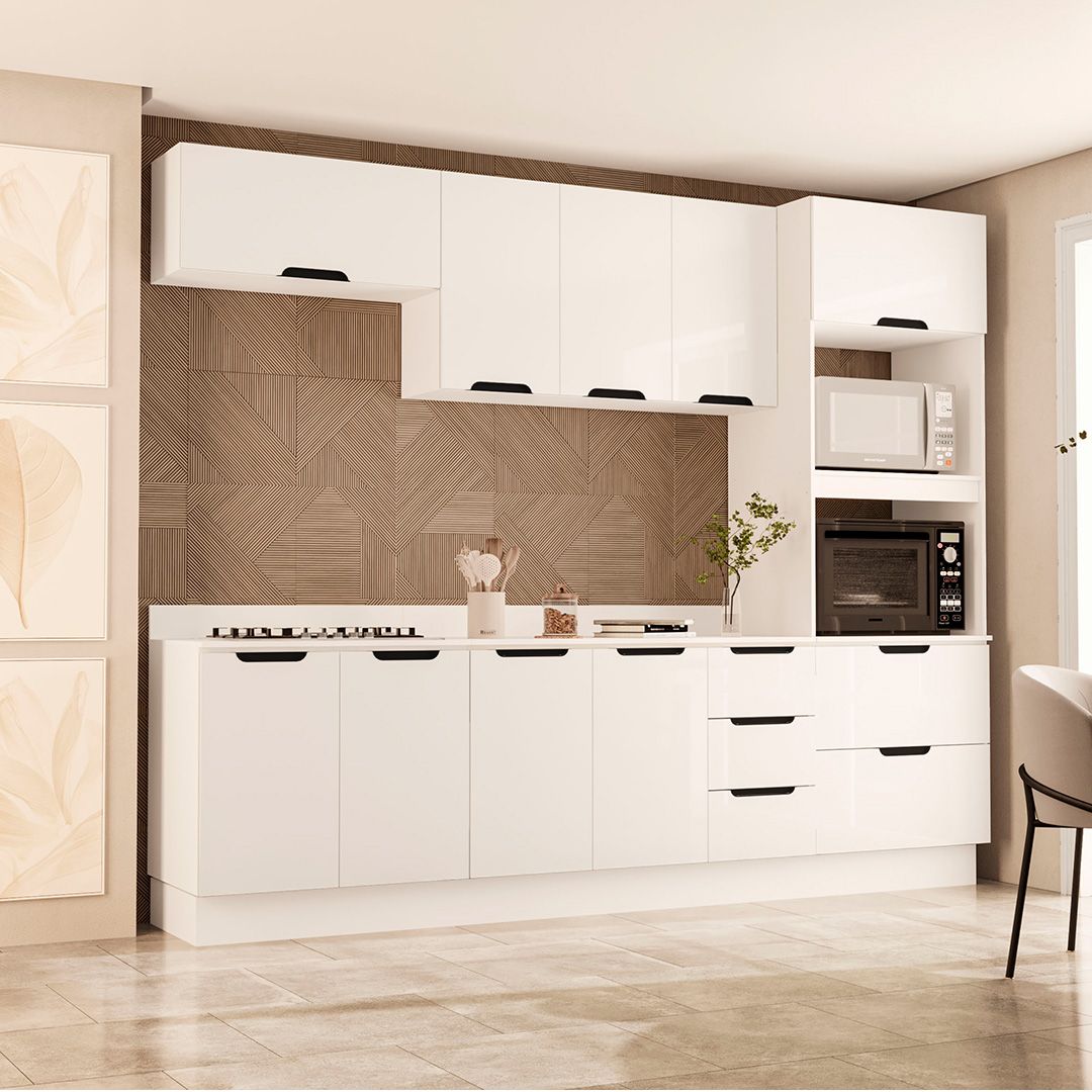 Cozinha Completa 5 Peças 225x270cm Com Amplo Espaço E Pintura Uv Em Mdp/mdf Politorno