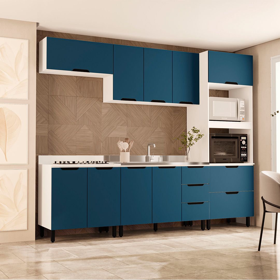 Cozinha Completa 5 Peças 225x270cm Com Amplo Espaço E Pintura Uv Em Mdp/mdf Politorno