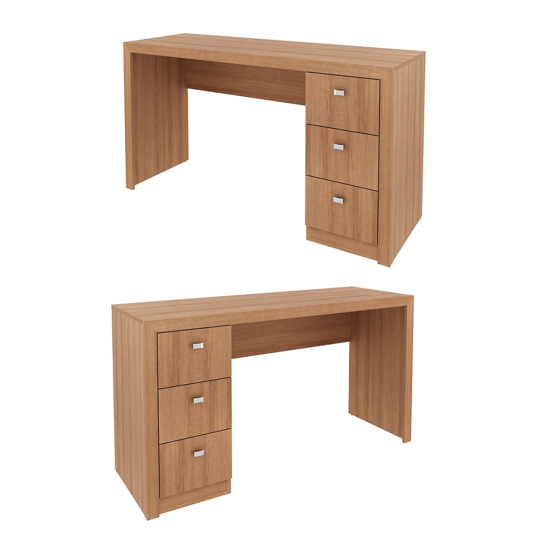 Conjunto de Escritório com Mesa 3 Gavetas, Armário com 2 Portas 5 Prateleiras e Gaveteiro MDP Amêndoa Tecnomobili