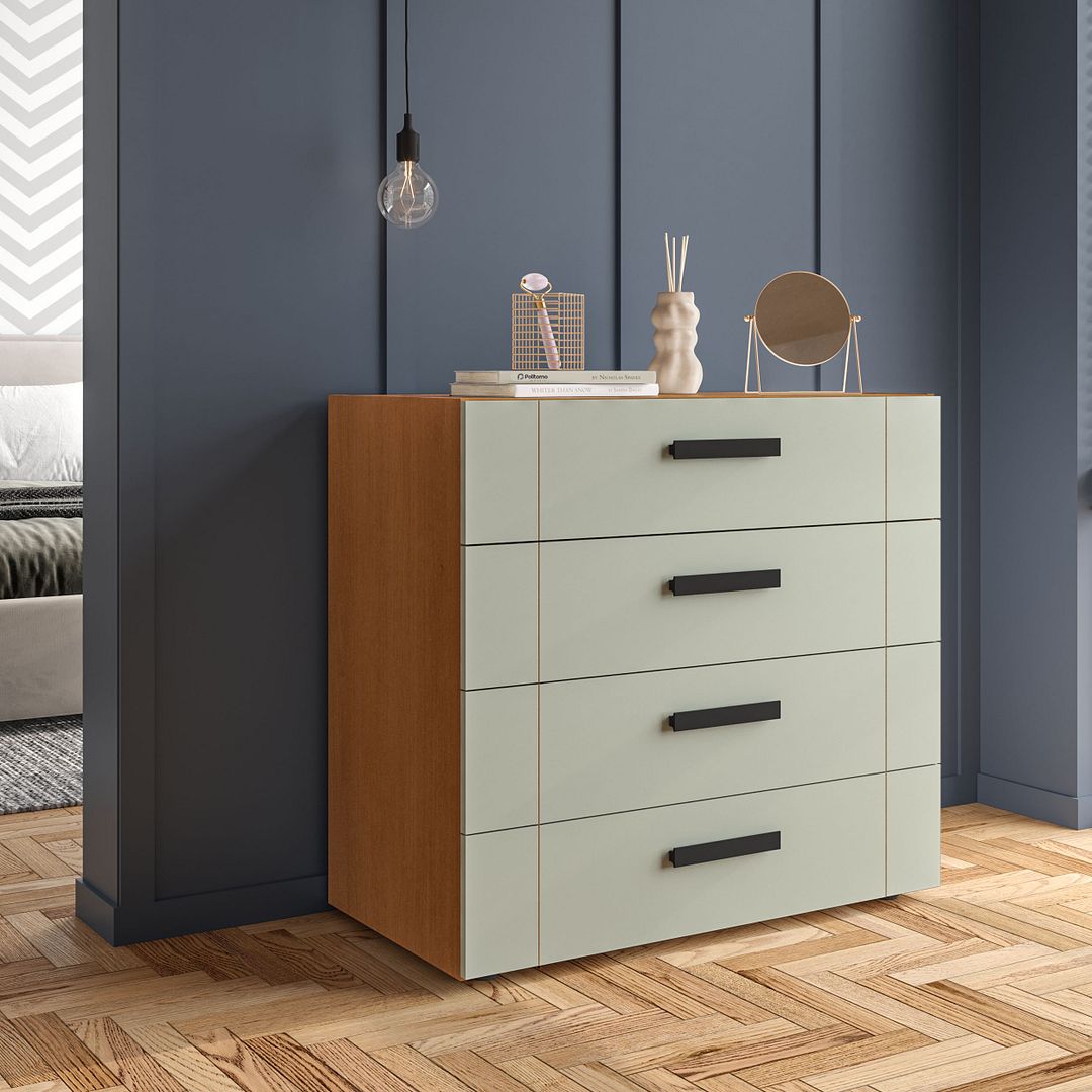 Cômoda 4 Gavetas 90cm Com Design Sofisticado E Acabamento Em Pintura Uv Em Mdp/mdf Politorno