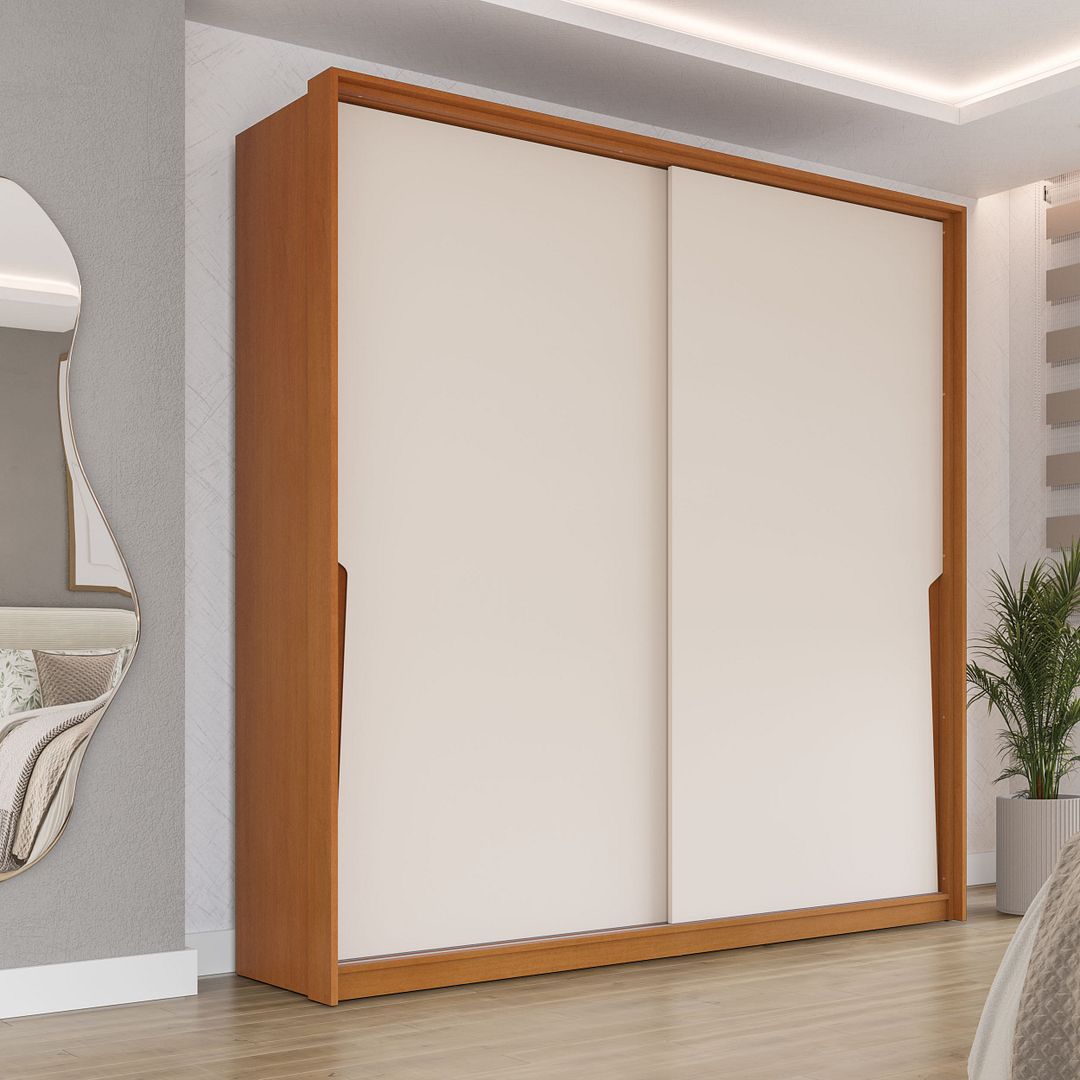 Guarda-Roupa 2 Portas De Correr 2 Gavetas 180cm Com Corrediça Telescópica Em Mdp/mdf Politorno