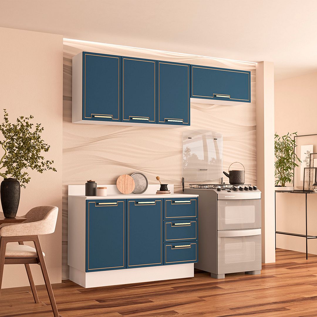 Cozinha Completa 3 Peças 225x200cm Com Organização E Design Compacto Em Mdp/mdf Politorno