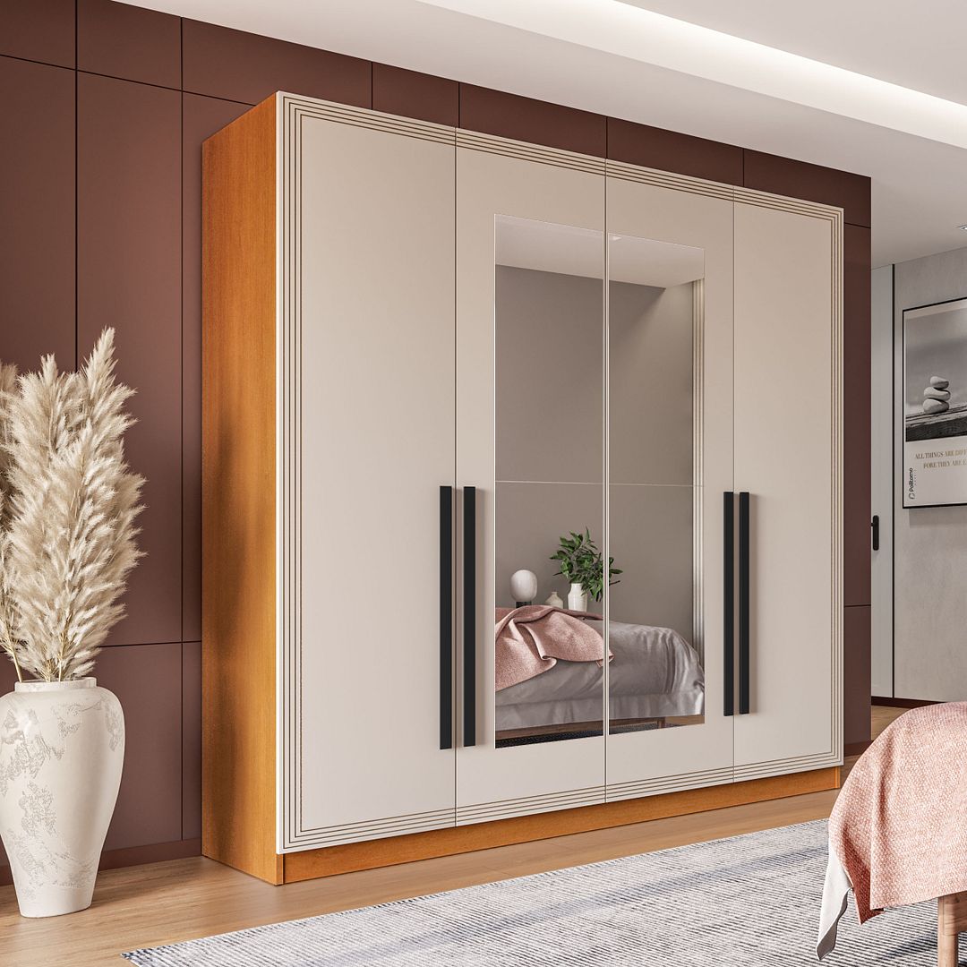Guarda-Roupa 4 Portas 4 Gavetas 161cm Com Detalhes Usinados E Corrediça Telescópica Em Mdp/mdf Politorno