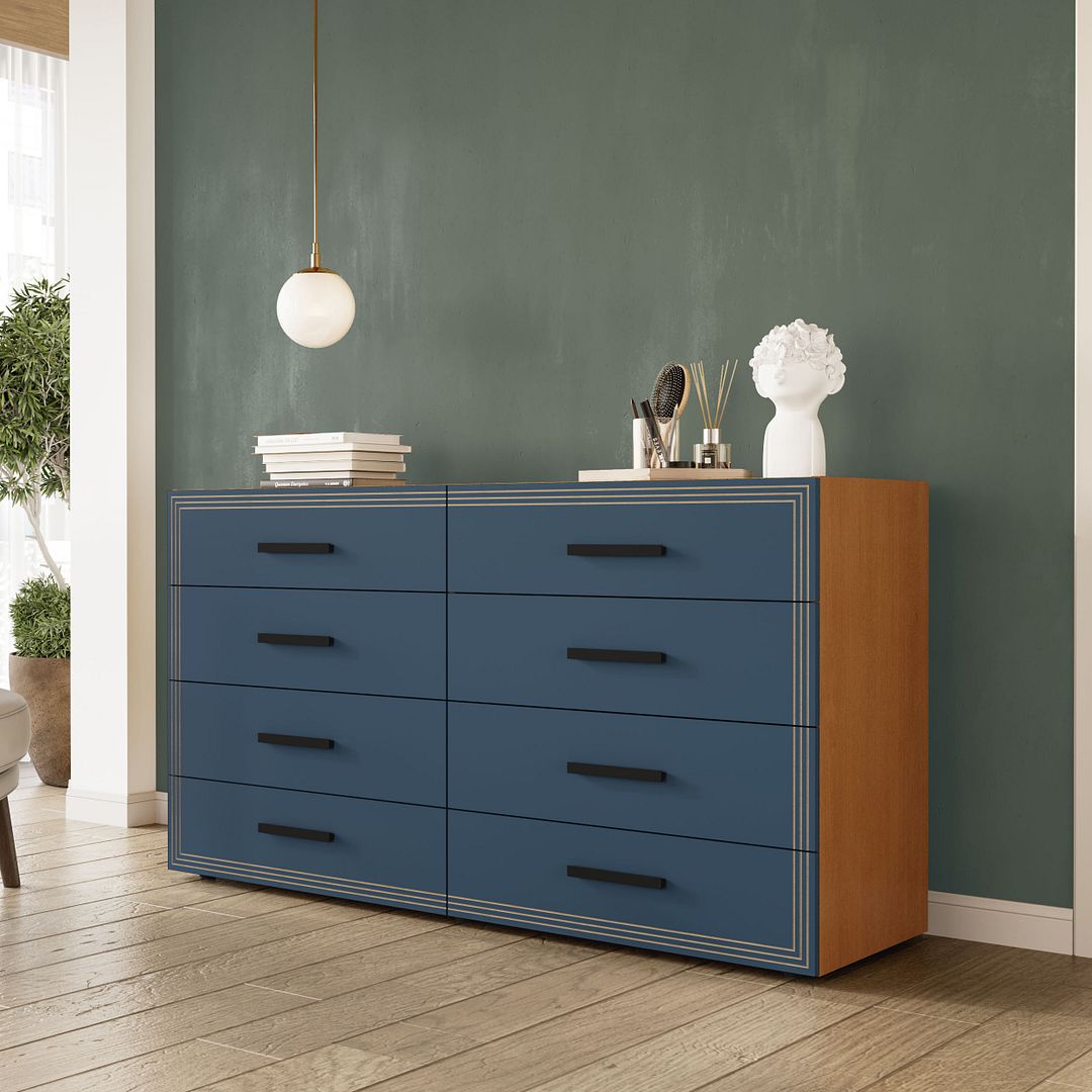 Cômoda 8 Gavetas 150cm Com Detalhes Usinados E Corrediça Telescópica Em Mdp/mdf Politorno