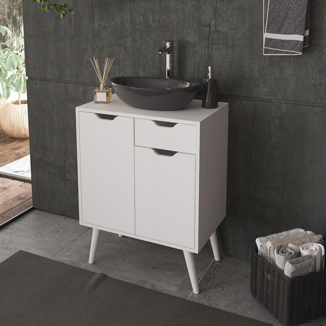 Balcão Gabinete para Banheiro com 2 Portas e 1 Gaveta MDP Branco Tecnomobili
